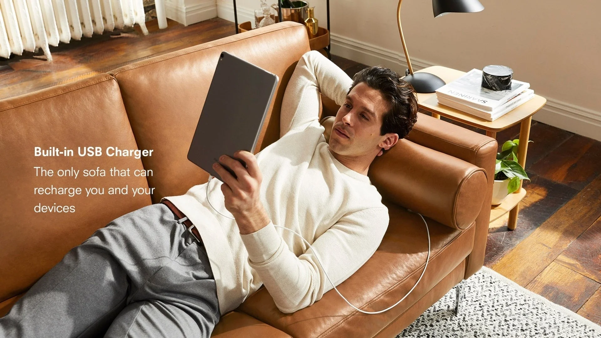 Nomad Leather Sofa with Ottoman