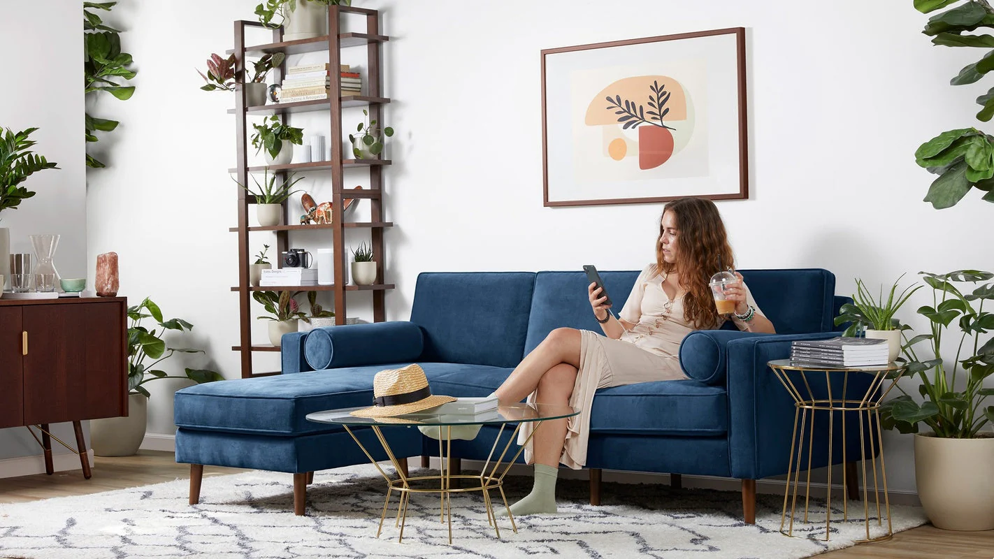 Nomad Velvet 5-Seat Corner Sectional with Reversible Chaise and Ottoman